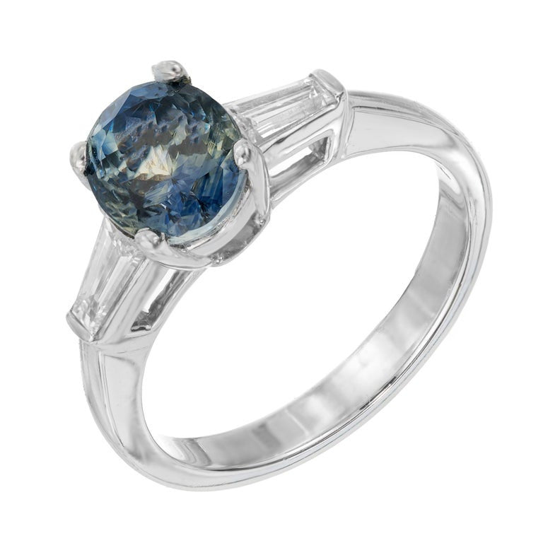 GIA 2.41 Carat Green Blue Oval Sapphire Diamond Platinum Engagement Ring – image 2