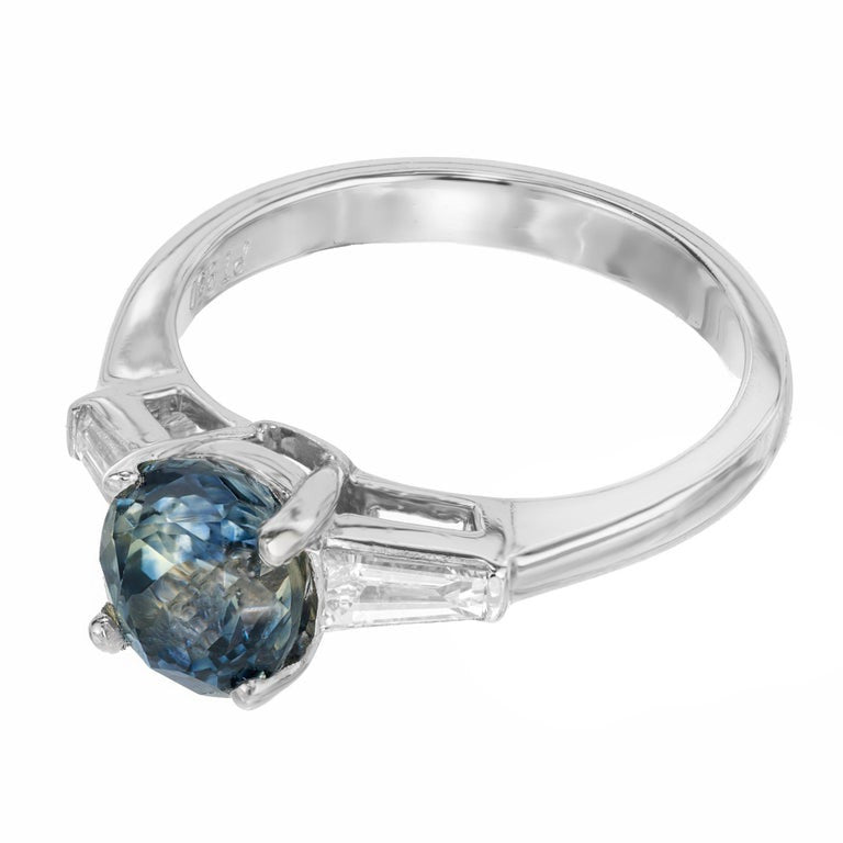 GIA 2.41 Carat Green Blue Oval Sapphire Diamond Platinum Engagement Ring – image 4
