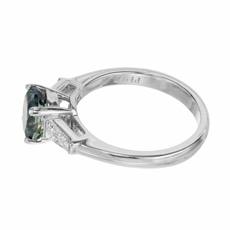 GIA 2.41 Carat Green Blue Oval Sapphire Diamond Platinum Engagement Ring – image 6