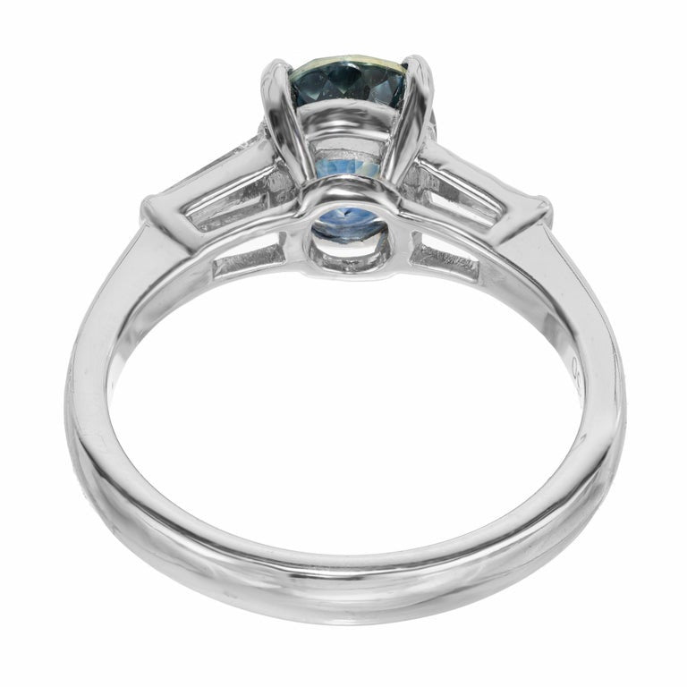 GIA 2.41 Carat Green Blue Oval Sapphire Diamond Platinum Engagement Ring – image 7