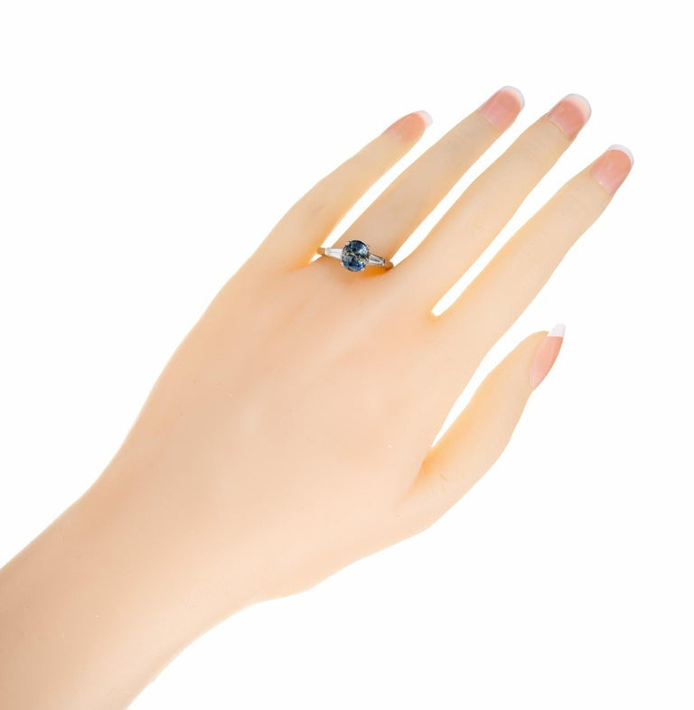 GIA 2.41 Carat Green Blue Oval Sapphire Diamond Platinum Engagement Ring – image 9