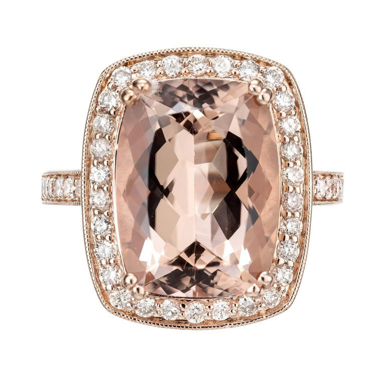 9.50 Cushion Cut Morganite Diamond Rose Gold Halo Cocktail Ring – image 2