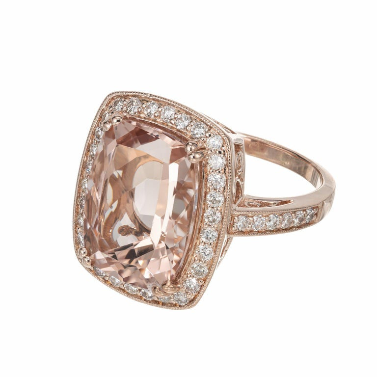 9.50 Cushion Cut Morganite Diamond Rose Gold Halo Cocktail Ring – image 3