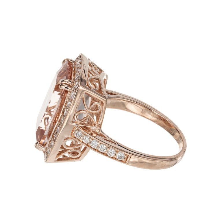 9.50 Cushion Cut Morganite Diamond Rose Gold Halo Cocktail Ring – image 4