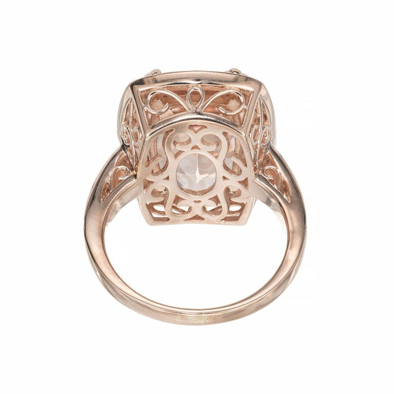 9.50 Cushion Cut Morganite Diamond Rose Gold Halo Cocktail Ring – image 5