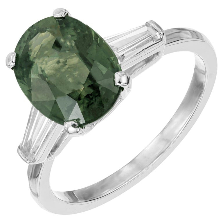 GIA Certified 3.80 Carat Natural Green Sapphire Diamond Platinum Engagement Ring – image 8