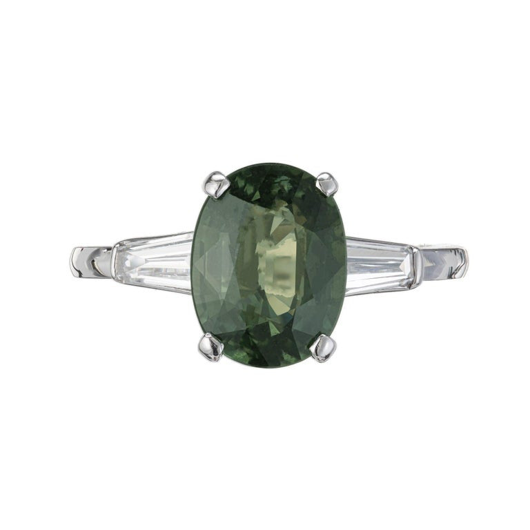 GIA Certified 3.80 Carat Natural Green Sapphire Diamond Platinum Engagement Ring – image 2