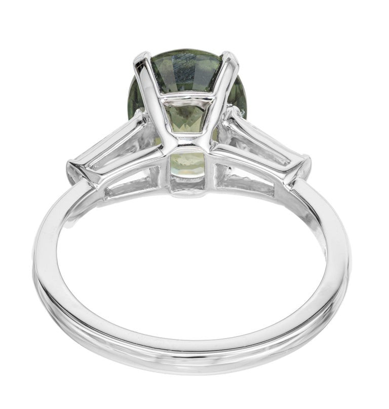 GIA Certified 3.80 Carat Natural Green Sapphire Diamond Platinum Engagement Ring – image 4