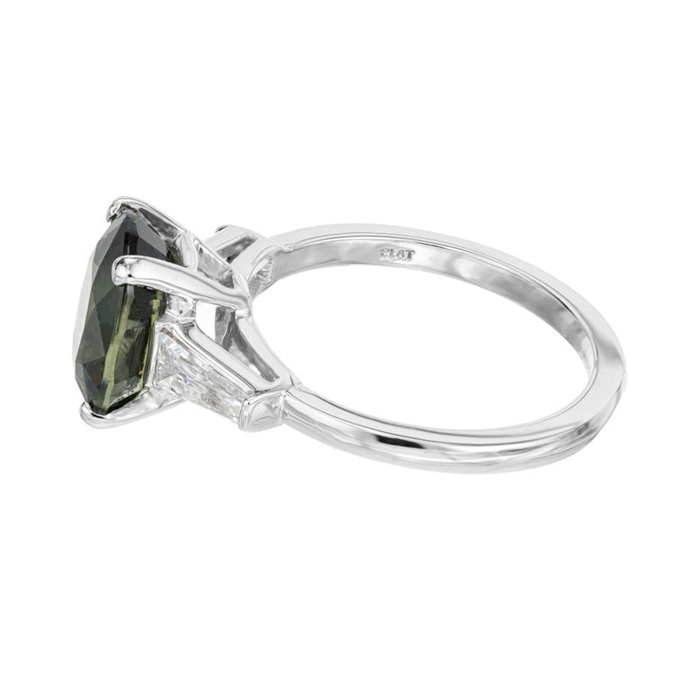 GIA Certified 3.80 Carat Natural Green Sapphire Diamond Platinum Engagement Ring – image 5