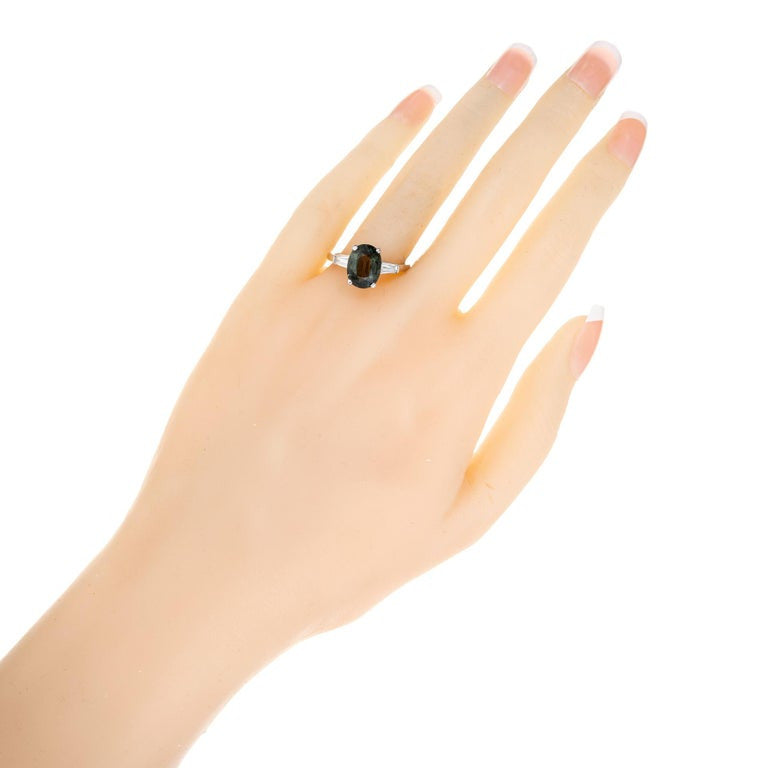 GIA Certified 3.80 Carat Natural Green Sapphire Diamond Platinum Engagement Ring – image 7