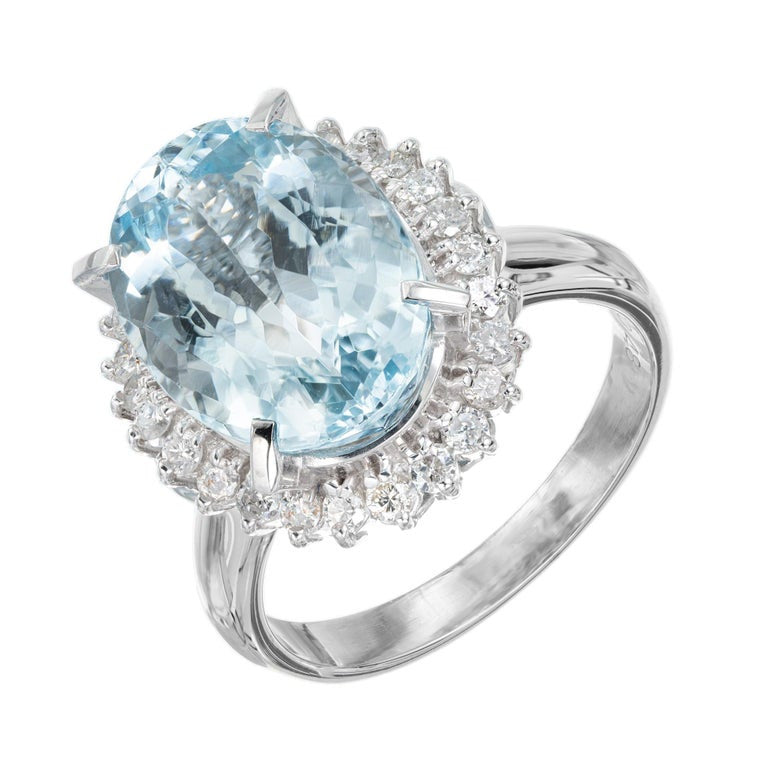 6.25 Carat Ova Aquamarine Diamond Halo Platinum Cocktail Ring – image 2