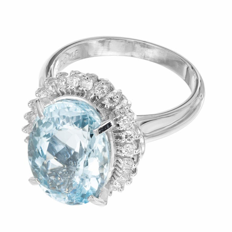 6.25 Carat Ova Aquamarine Diamond Halo Platinum Cocktail Ring – image 3