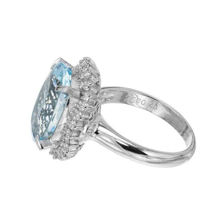 6.25 Carat Ova Aquamarine Diamond Halo Platinum Cocktail Ring – image 4