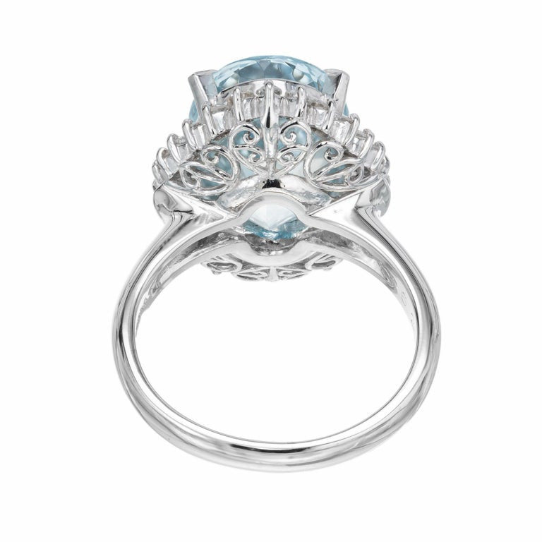 6.25 Carat Ova Aquamarine Diamond Halo Platinum Cocktail Ring – image 5