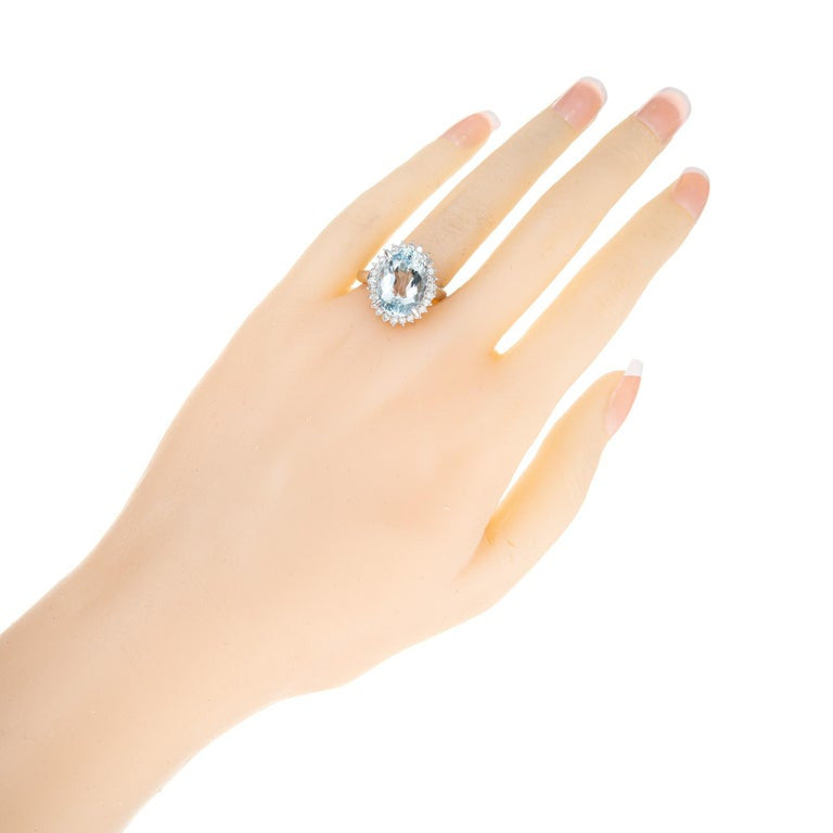 6.25 Carat Ova Aquamarine Diamond Halo Platinum Cocktail Ring – image 8