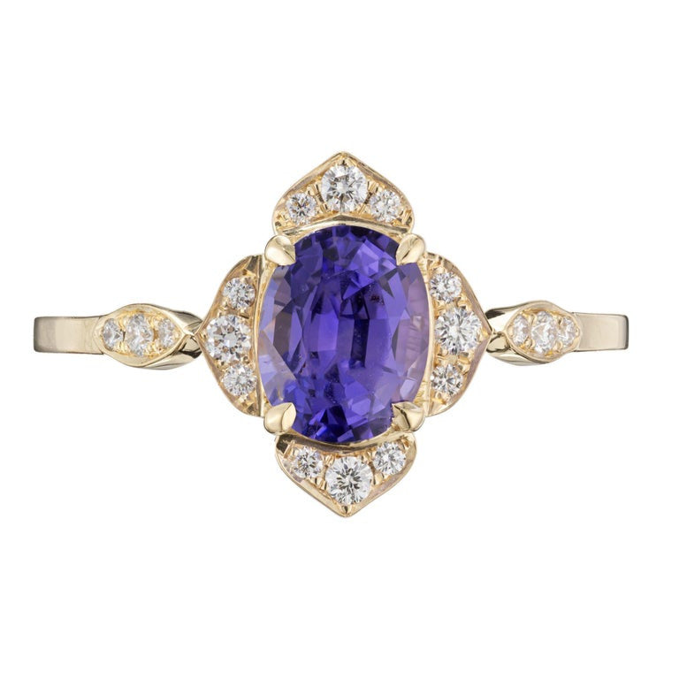 Peter Suchy GIA Certified 1.31 Carat Violet Sapphire Yellow Gold Engagement Ring – image 2