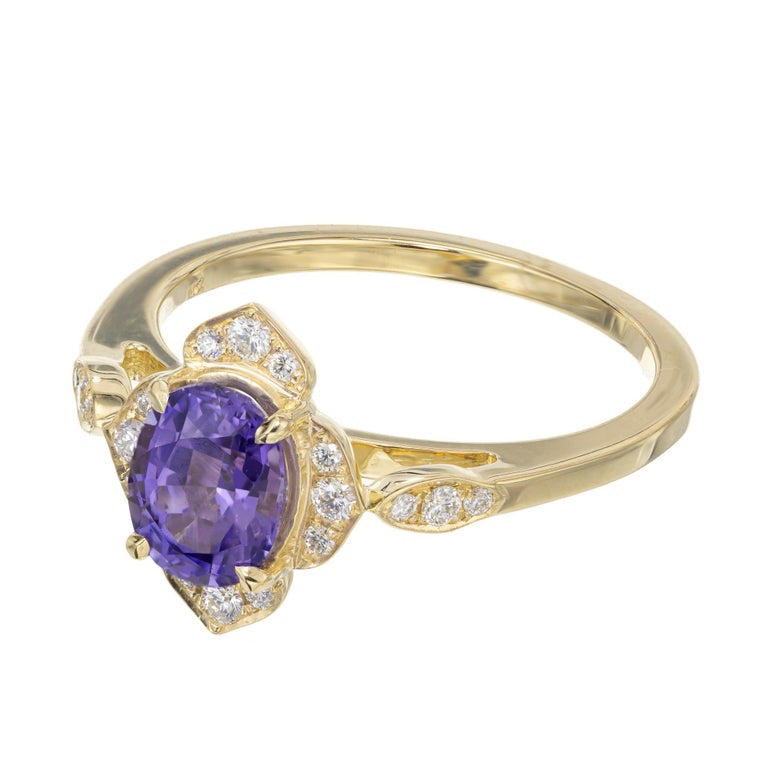 Peter Suchy GIA Certified 1.31 Carat Violet Sapphire Yellow Gold Engagement Ring – image 4