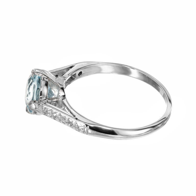 1.11 Carat Round Aquamarine Diamond Platinum Art Deco Engagement Ring – image 6
