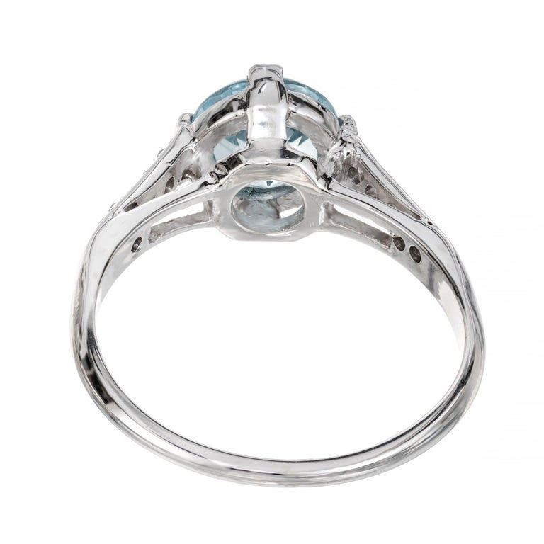 1.11 Carat Round Aquamarine Diamond Platinum Art Deco Engagement Ring – image 7