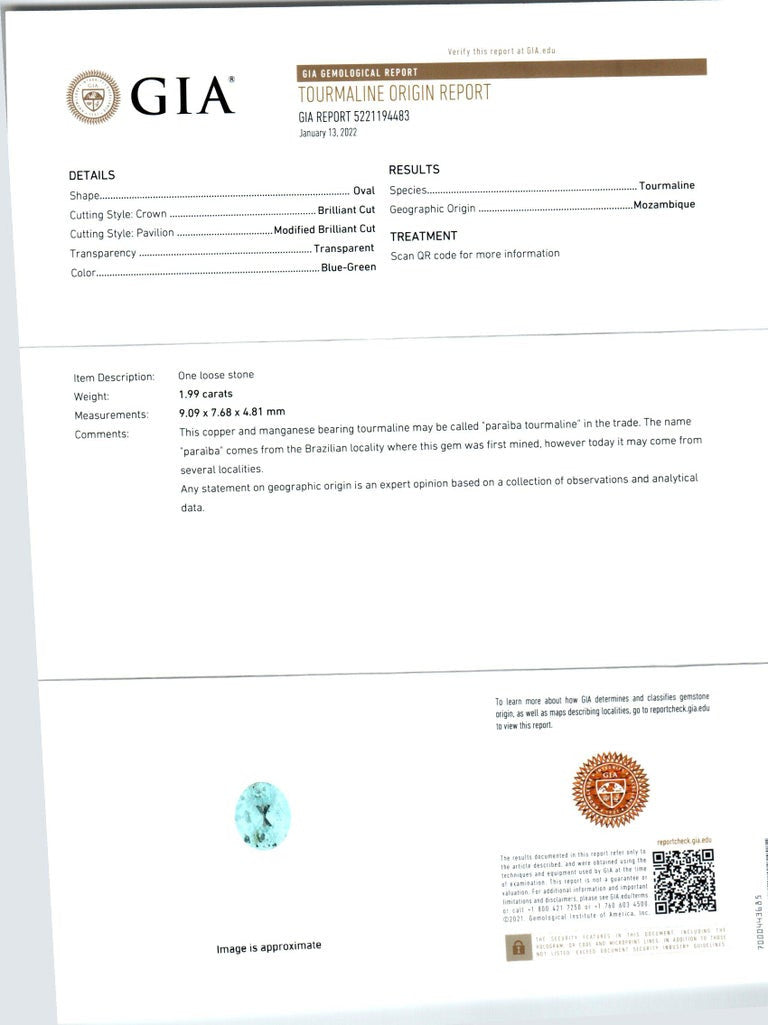 Peter Suchy GIA Certified 1.99 Carat Paraiba Tourmaline Diamond Platinum Ring – image 4