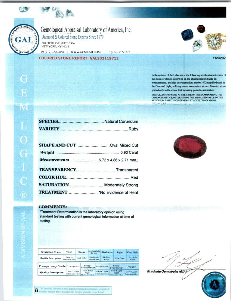 Peter Suchy GAL Certified .93 Carat Ruby Diamond Gold Engagement Ring – image 3