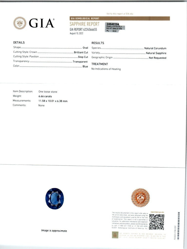 Peter Suchy GIA Certified 6.66 Carat Sapphire Diamond Platinum Engagement Ring – image 3