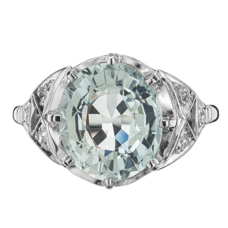 4.13 Carat Aquamarine Diamond Platinum Art Deco Ring – image 2