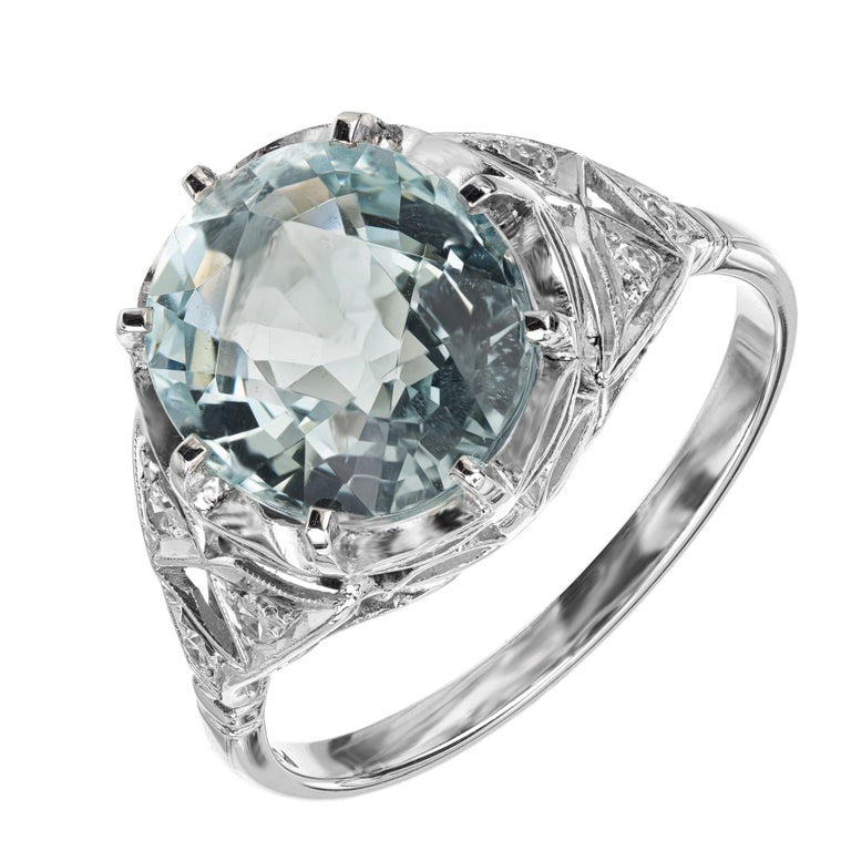 4.13 Carat Aquamarine Diamond Platinum Art Deco Ring – image 3