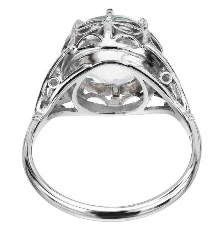 4.13 Carat Aquamarine Diamond Platinum Art Deco Ring – image 6