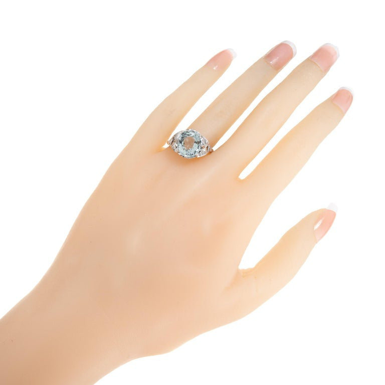 4.13 Carat Aquamarine Diamond Platinum Art Deco Ring – image 8