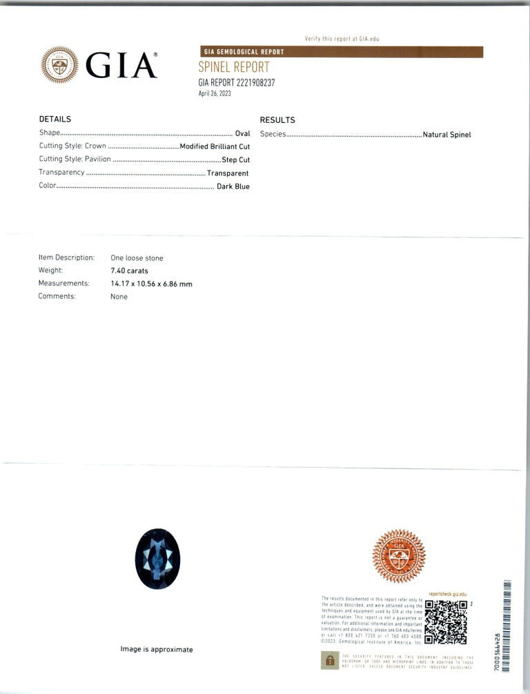 GIA Certified 7.40 Carat Oval Spinel Diamond Platinum Engagement Ring – image 4