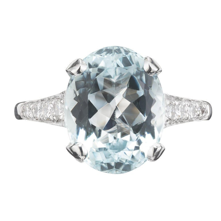 4.60 Carat Oval Aquamarine Diamond Platinum Engagement Ring – image 2