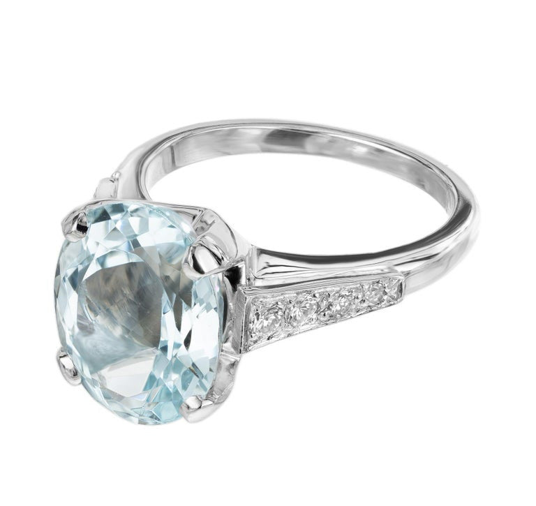 4.60 Carat Oval Aquamarine Diamond Platinum Engagement Ring – image 3