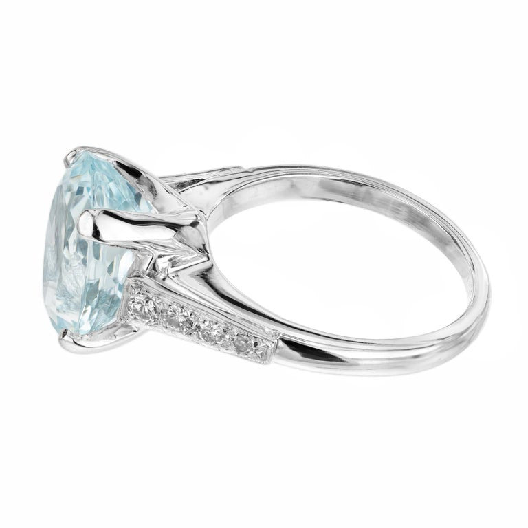 4.60 Carat Oval Aquamarine Diamond Platinum Engagement Ring – image 4