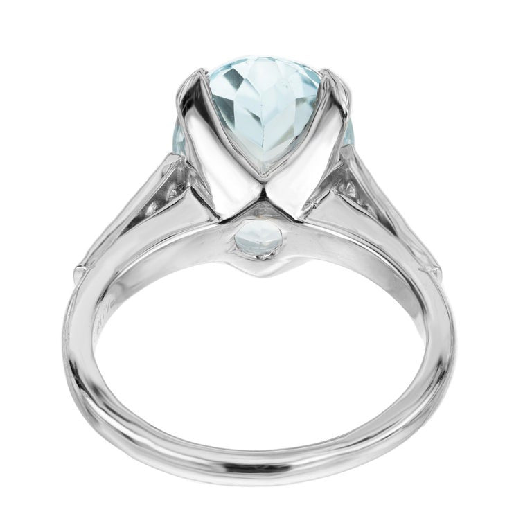 4.60 Carat Oval Aquamarine Diamond Platinum Engagement Ring – image 5