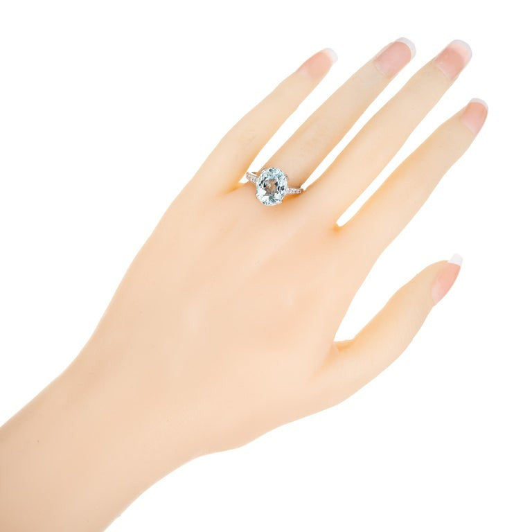 4.60 Carat Oval Aquamarine Diamond Platinum Engagement Ring – image 7
