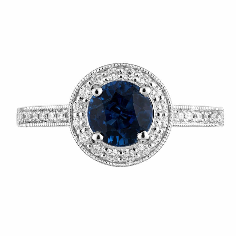 Peter Suchy GIA Certified 1.22 Carat Sapphire Diamond Gold Halo Engagement Ring – image 2