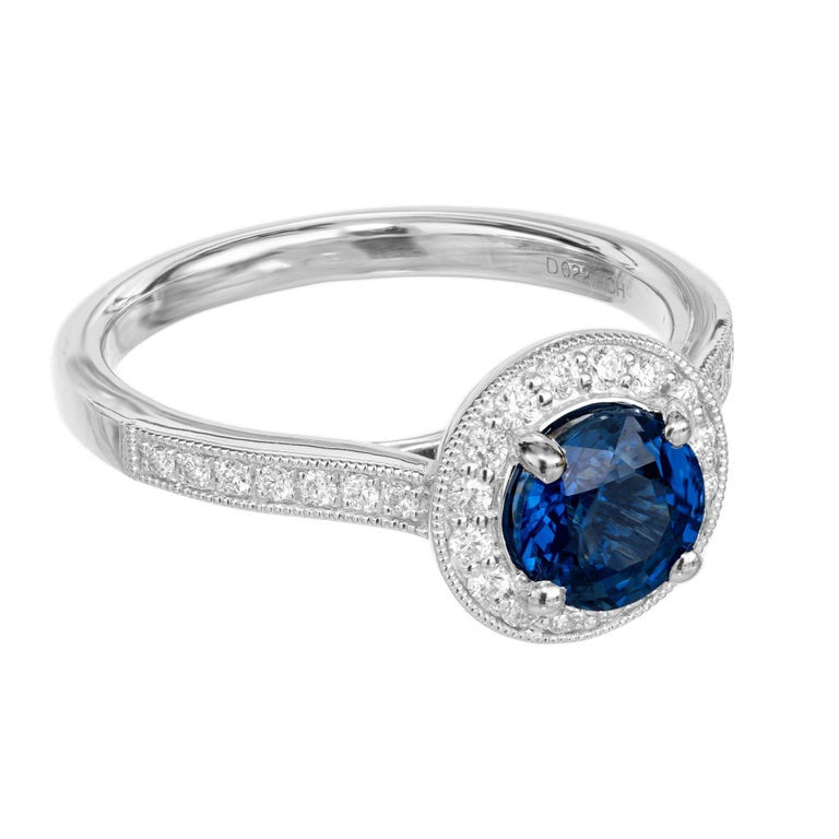Peter Suchy GIA Certified 1.22 Carat Sapphire Diamond Gold Halo Engagement Ring – image 3