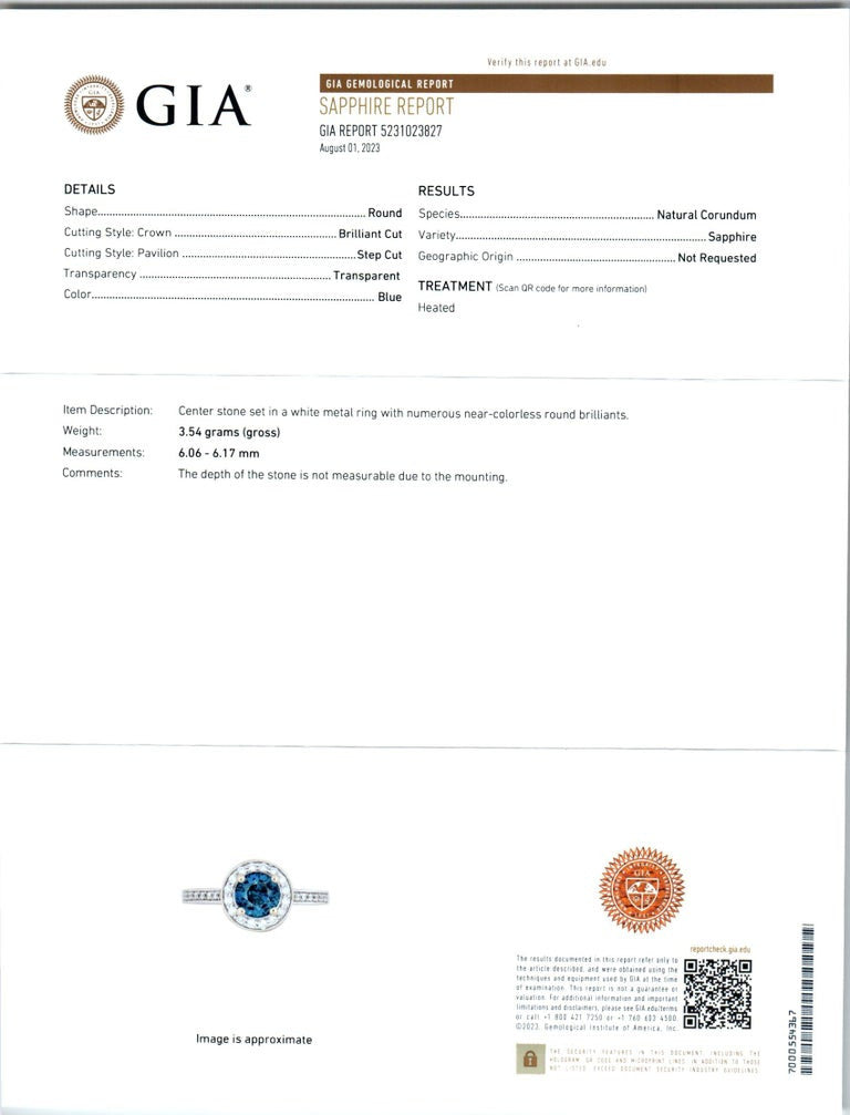 Peter Suchy GIA Certified 1.22 Carat Sapphire Diamond Gold Halo Engagement Ring – image 4