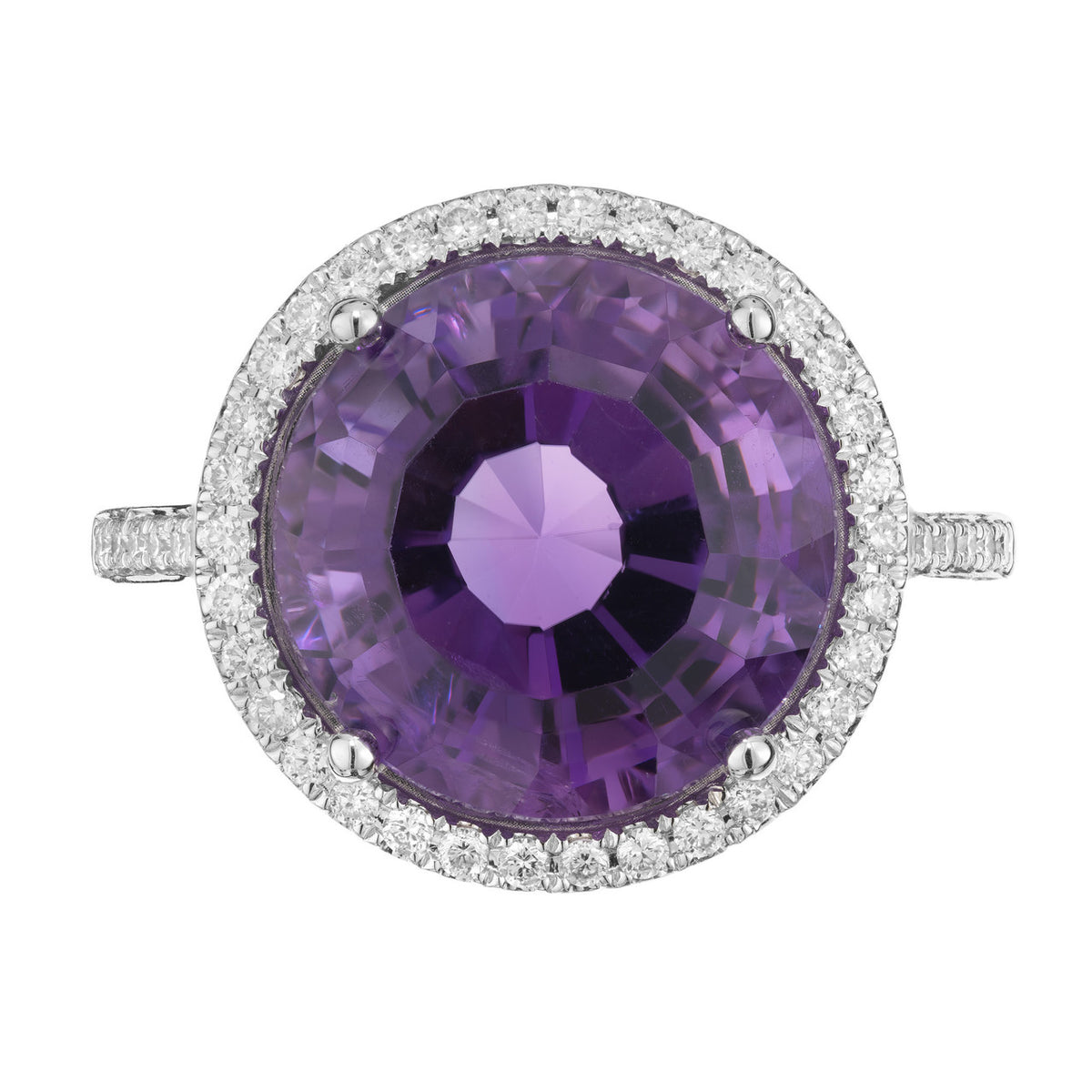 6.46 Carat Round Amethyst Diamond Halo White Gold Cocktail Ring – image 2