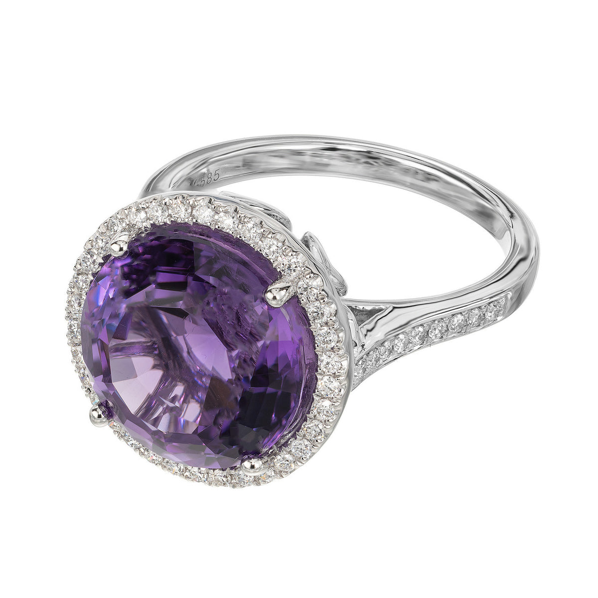 6.46 Carat Round Amethyst Diamond Halo White Gold Cocktail Ring – image 3