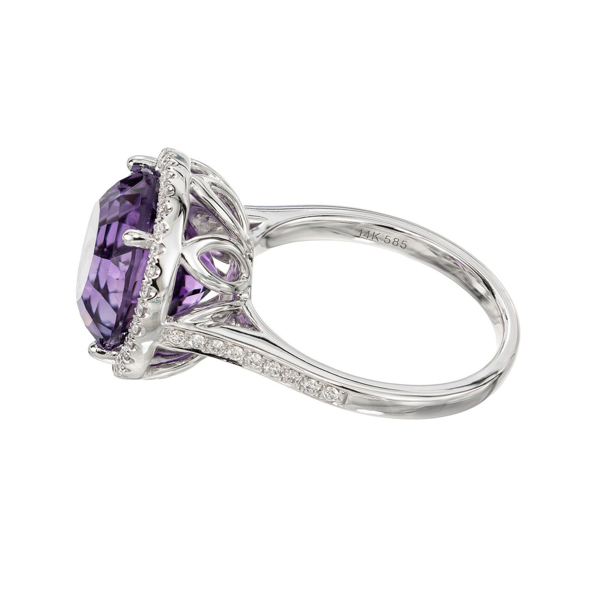 6.46 Carat Round Amethyst Diamond Halo White Gold Cocktail Ring – image 4