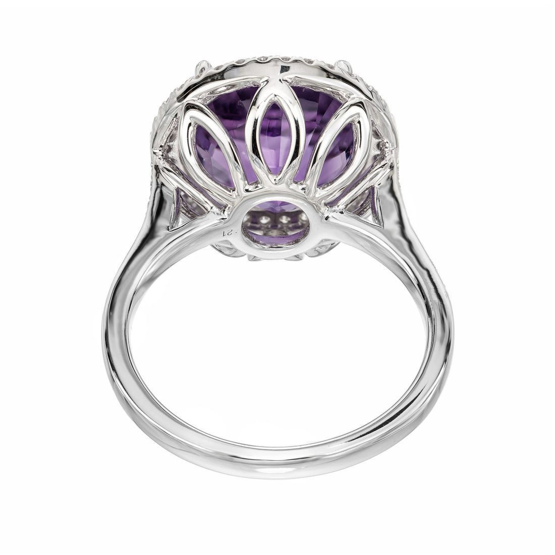 6.46 Carat Round Amethyst Diamond Halo White Gold Cocktail Ring – image 5