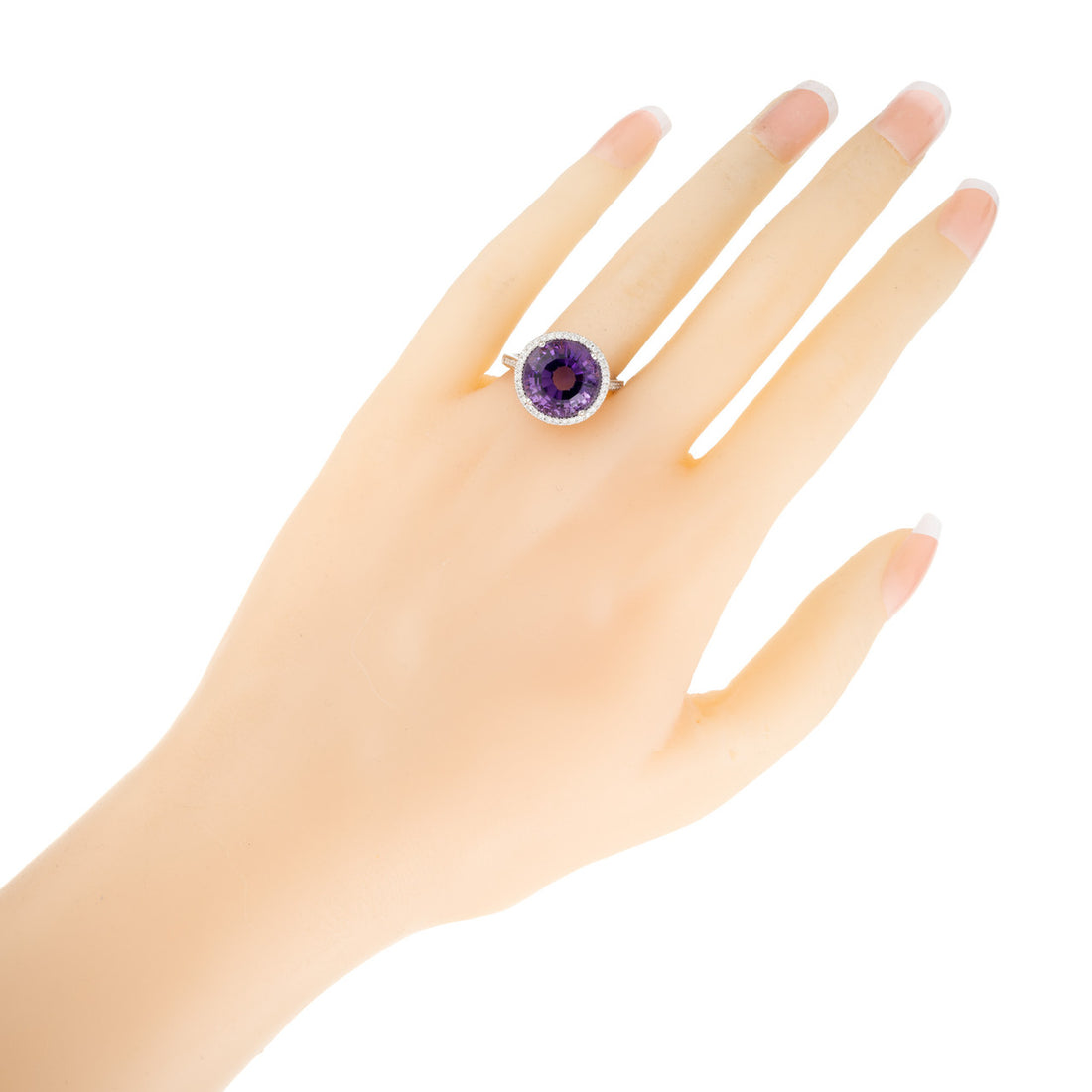 6.46 Carat Round Amethyst Diamond Halo White Gold Cocktail Ring – image 7