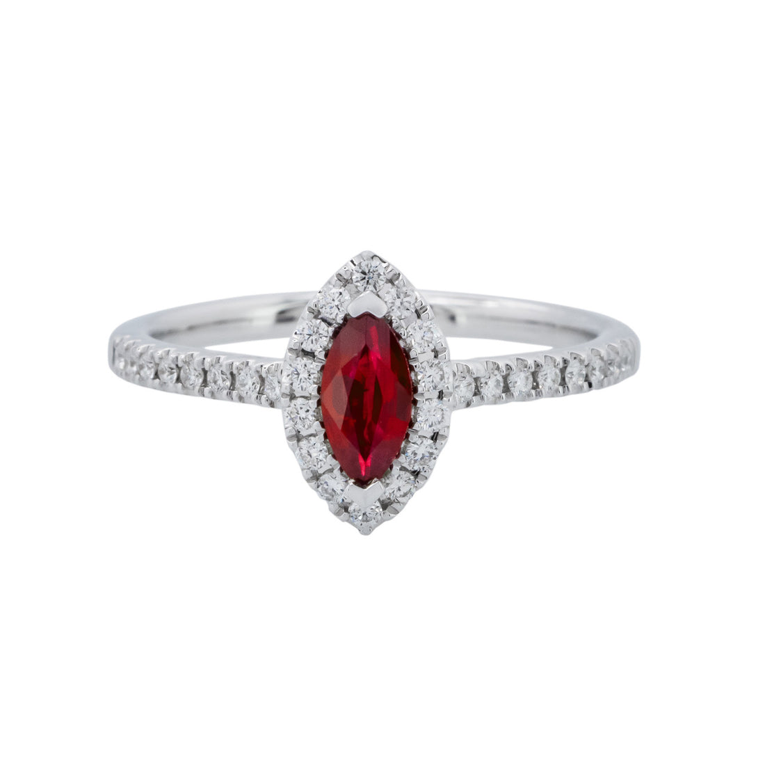 Peter Suchy .38 Carat Ruby Diamond White Gold Halo Engagement Ring – image 2