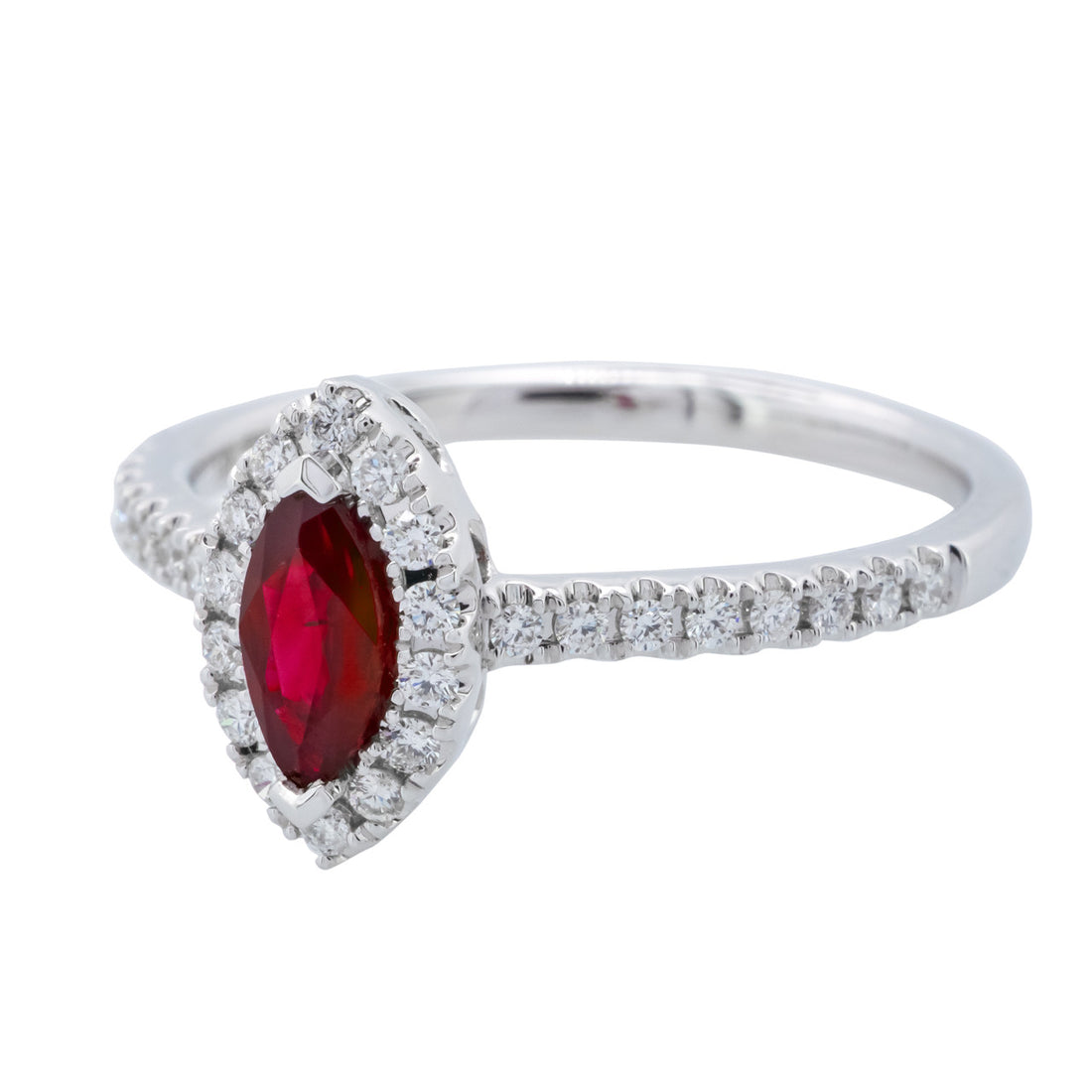 Peter Suchy .38 Carat Ruby Diamond White Gold Halo Engagement Ring – image 3