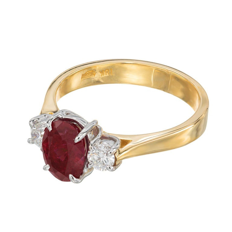GIA Certified 1.30 Carat Oval Ruby Diamond Two Tone Gold Engagement Ring – image 2