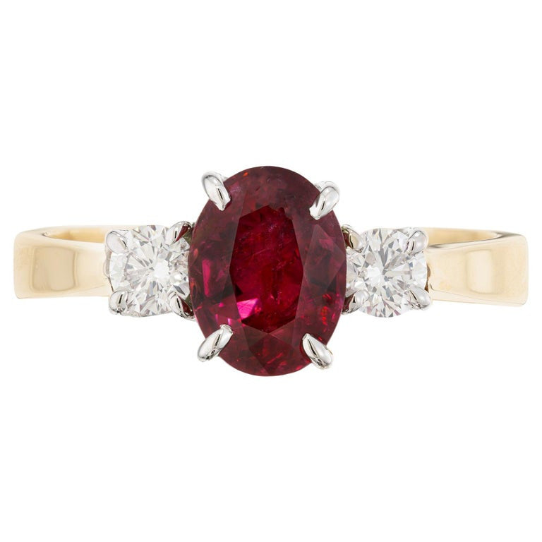 GIA Certified 1.30 Carat Oval Ruby Diamond Two Tone Gold Engagement Ring – image 3