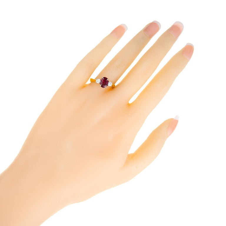 GIA Certified 1.30 Carat Oval Ruby Diamond Two Tone Gold Engagement Ring – image 8