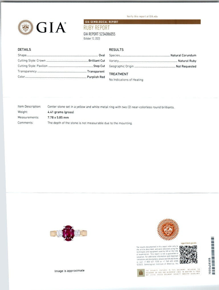 GIA Certified 1.30 Carat Oval Ruby Diamond Two Tone Gold Engagement Ring – image 4